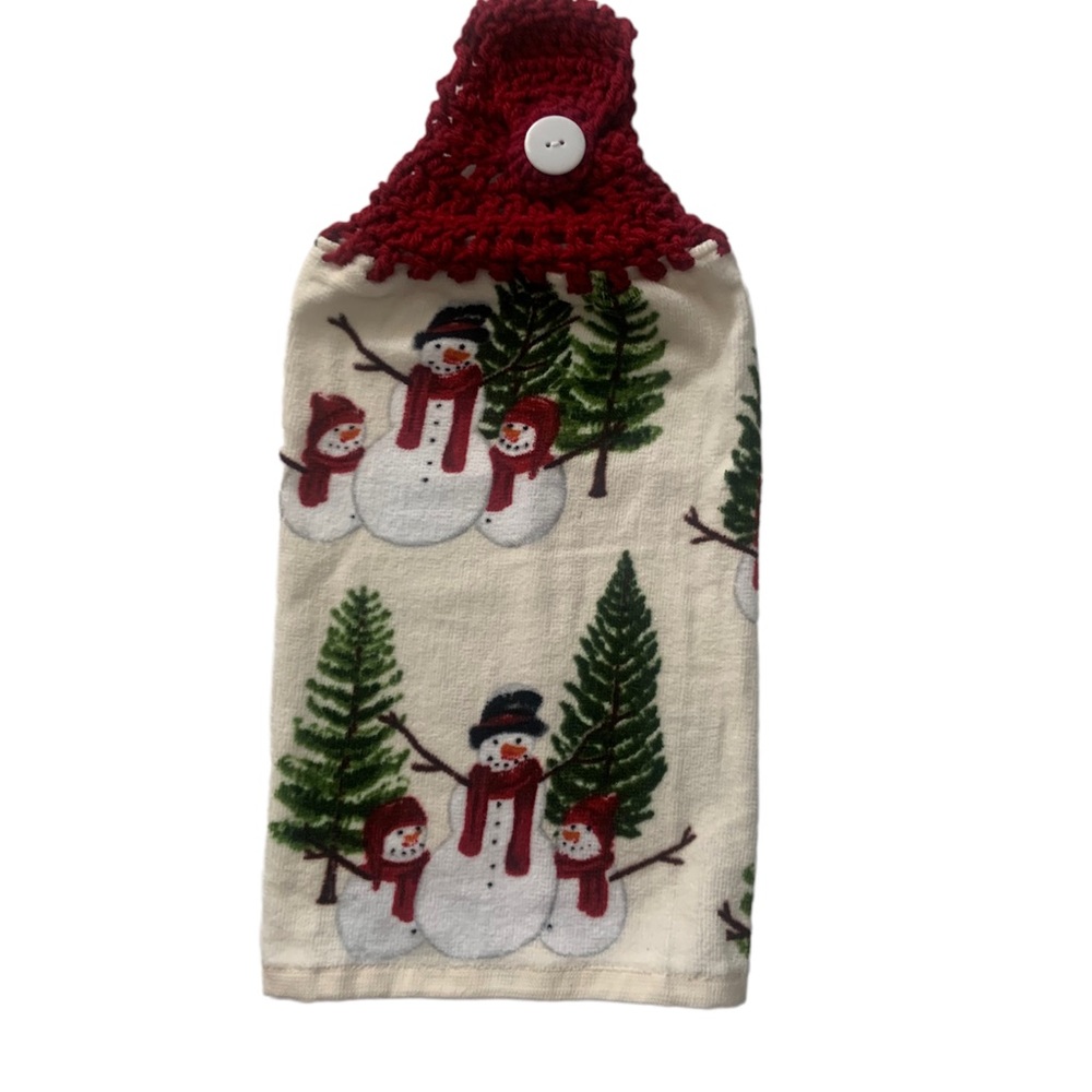 Hand Crafted  Snowmen Crochet Top Hanging Kitchen Dish or Bathroom Hand Towels - Picture 7 of 10